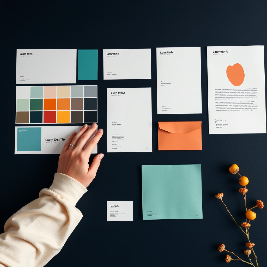 Premium branding system with color palette, typography and logo marks