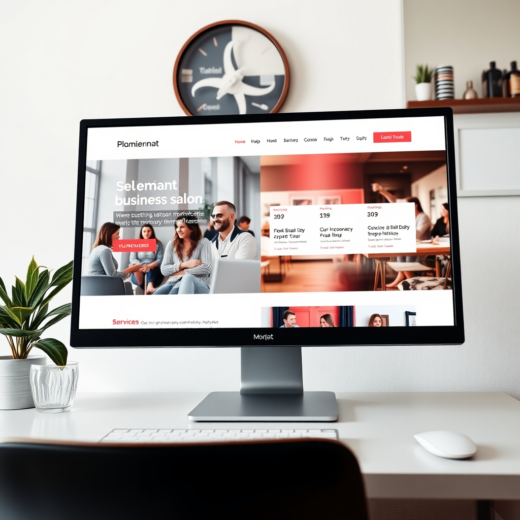 Modern small business website displayed on desktop showing professional design with booking features and services showcase