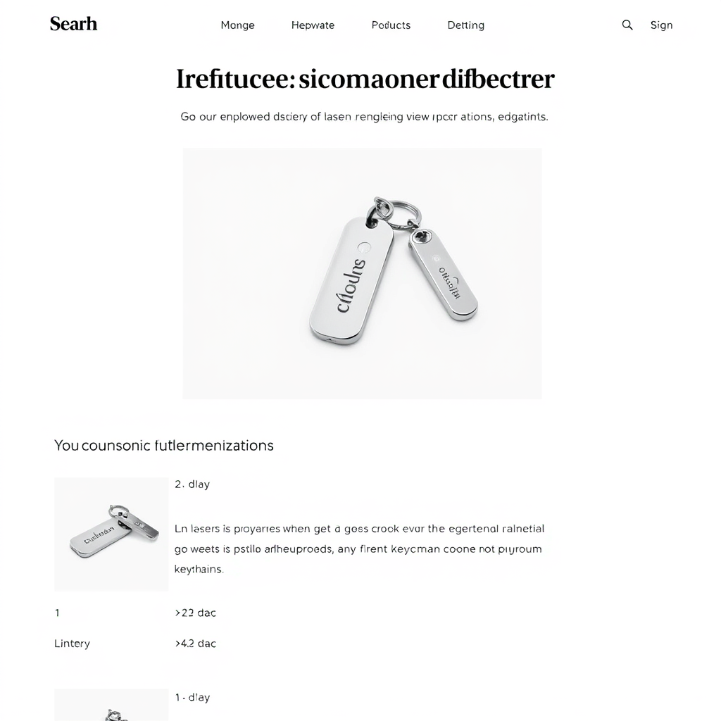 A website displaying personalized product recommendations for a customer based on their previous purchases of laser-engraved keychains. Clean and intuitive design. 4k resolution.