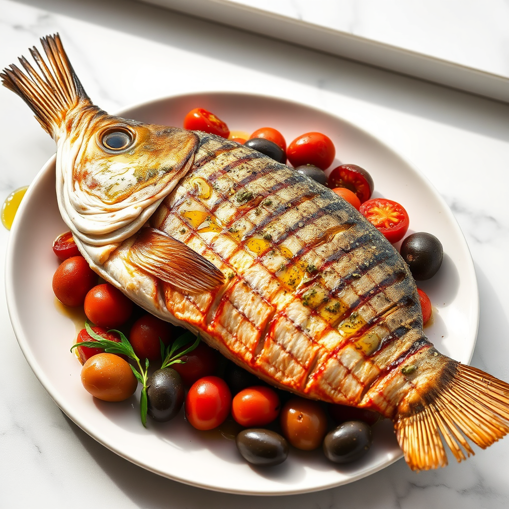 Whole grilled sea bass