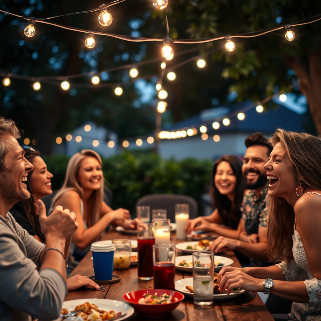 Friends dining outdoors