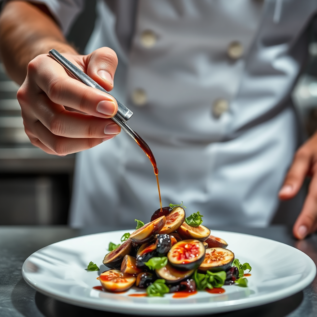 Chef plating a halloumi salad