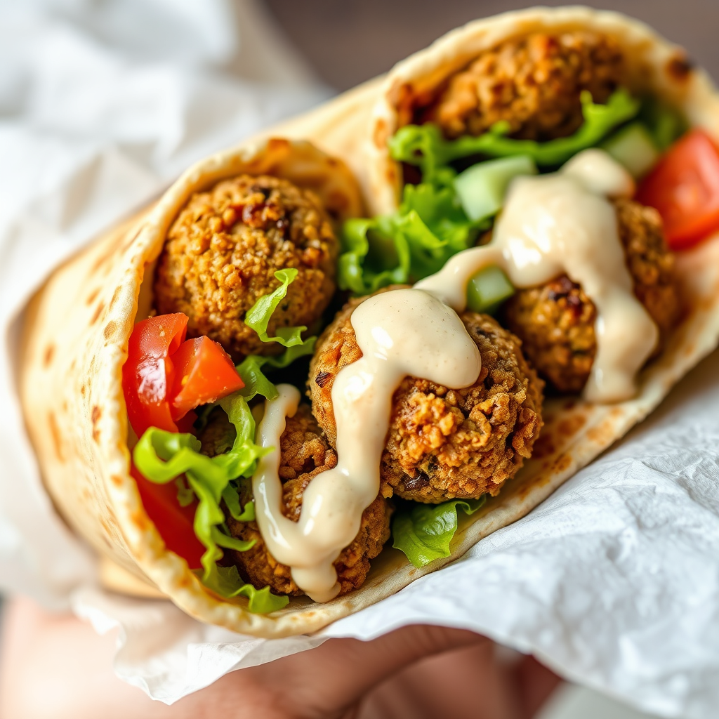 Freshly made falafel wrap
