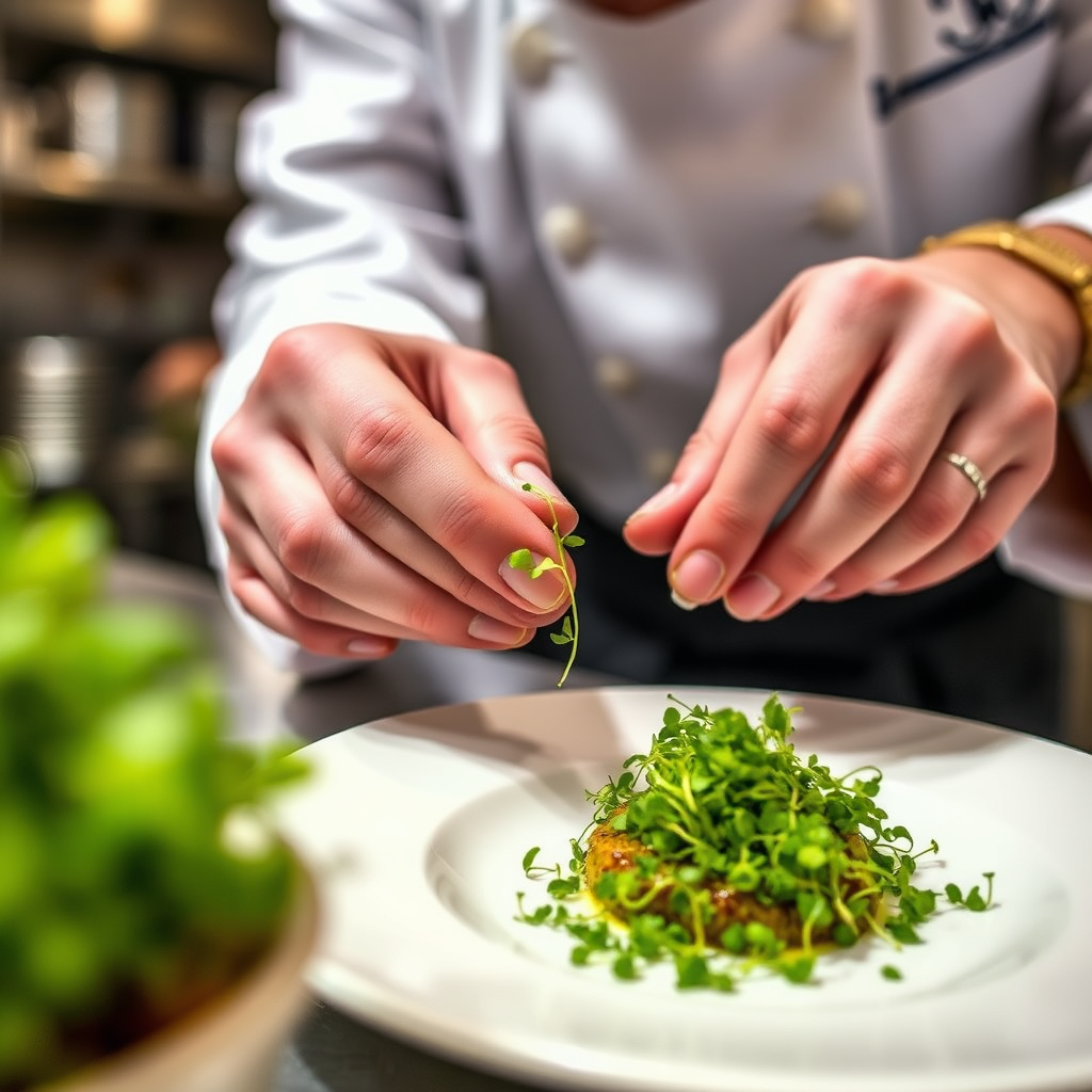 Chef garnishing a plate
