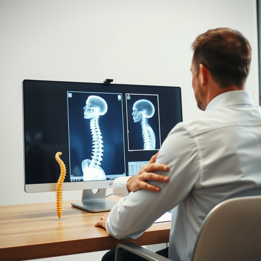 Chiropractor analyzing spinal x-rays