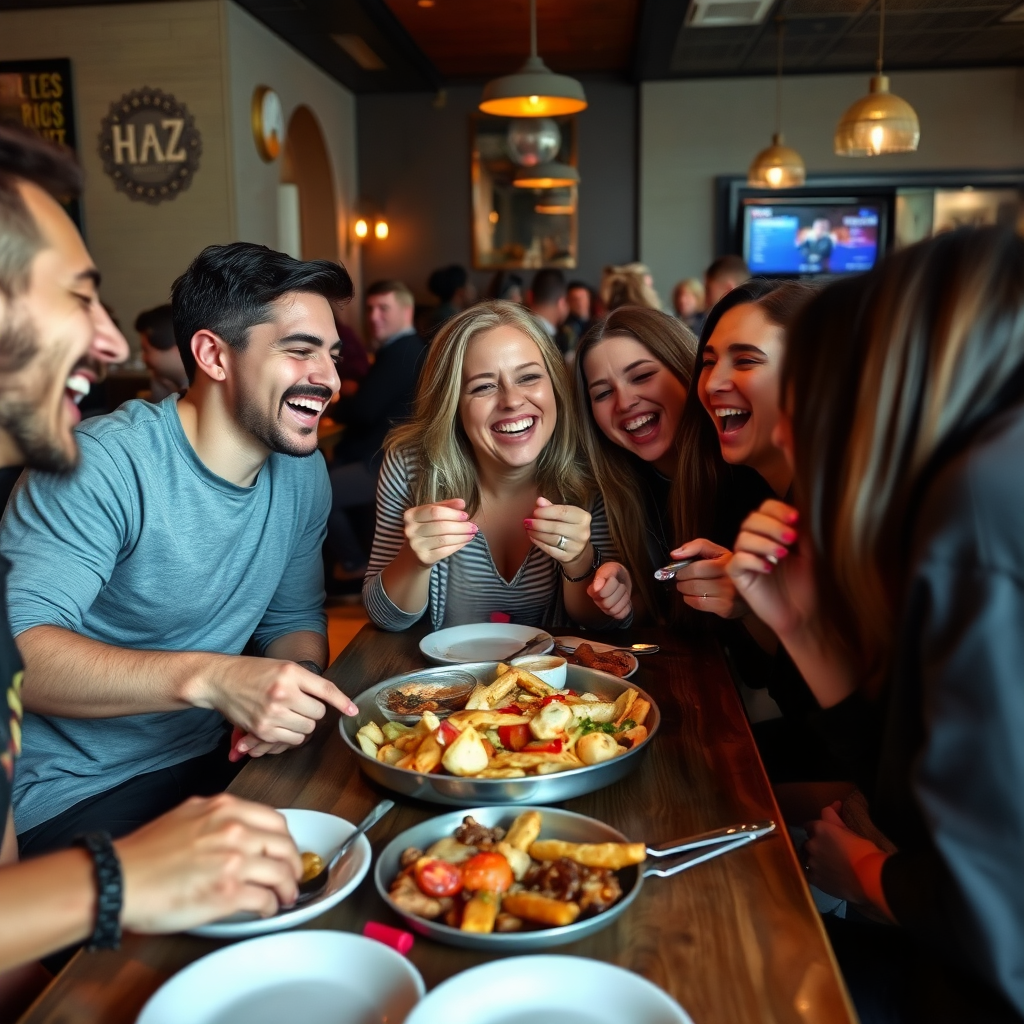 Friends dining at Haz