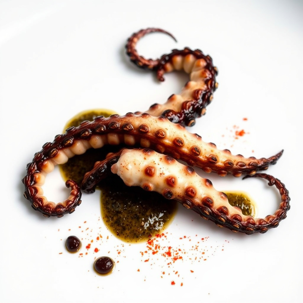 Artfully plated chargrilled octopus