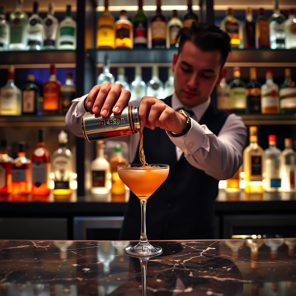 A mixologist crafting a cocktail at HAZ bar.