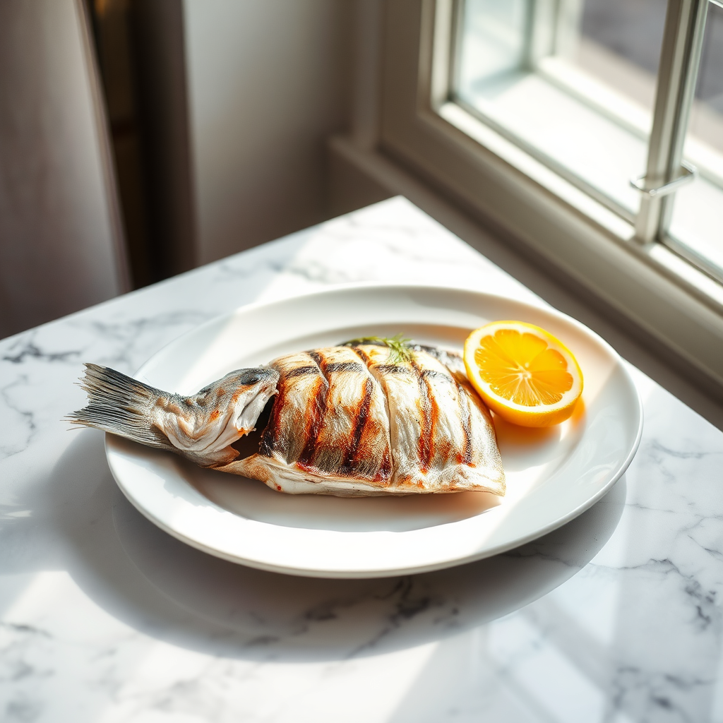 Whole grilled sea bass