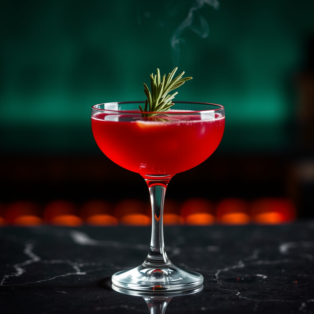 An elegantly crafted cocktail on a marble bar