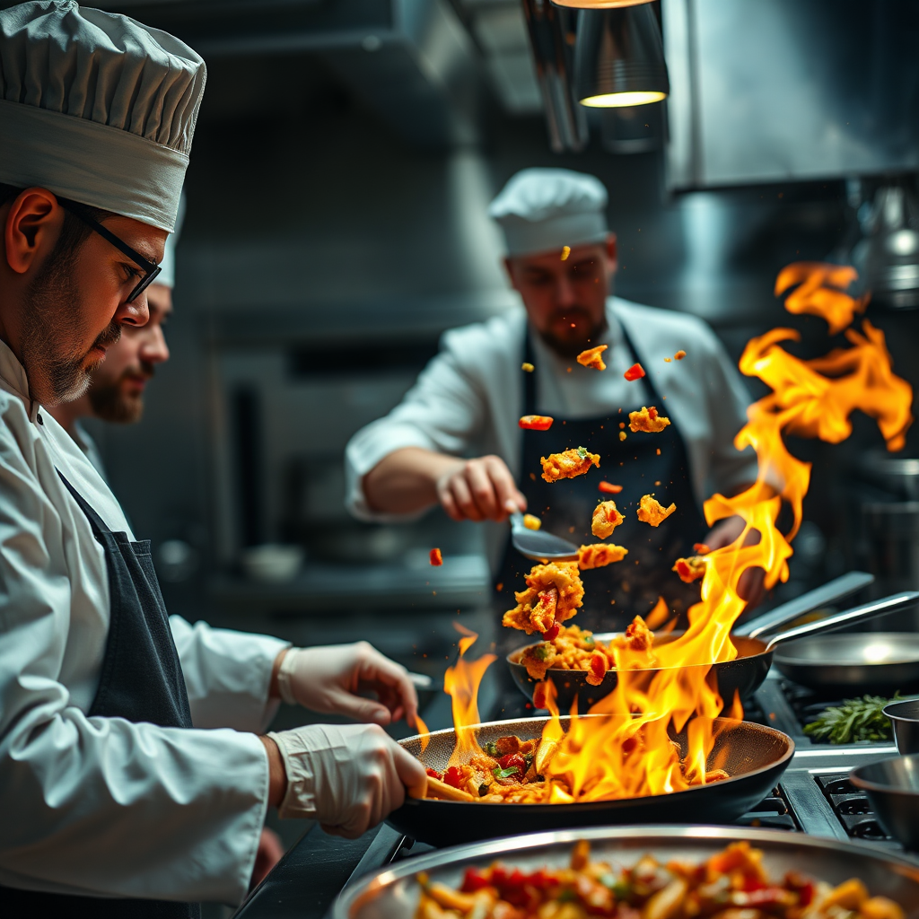 Chefs preparing Mediterranean food