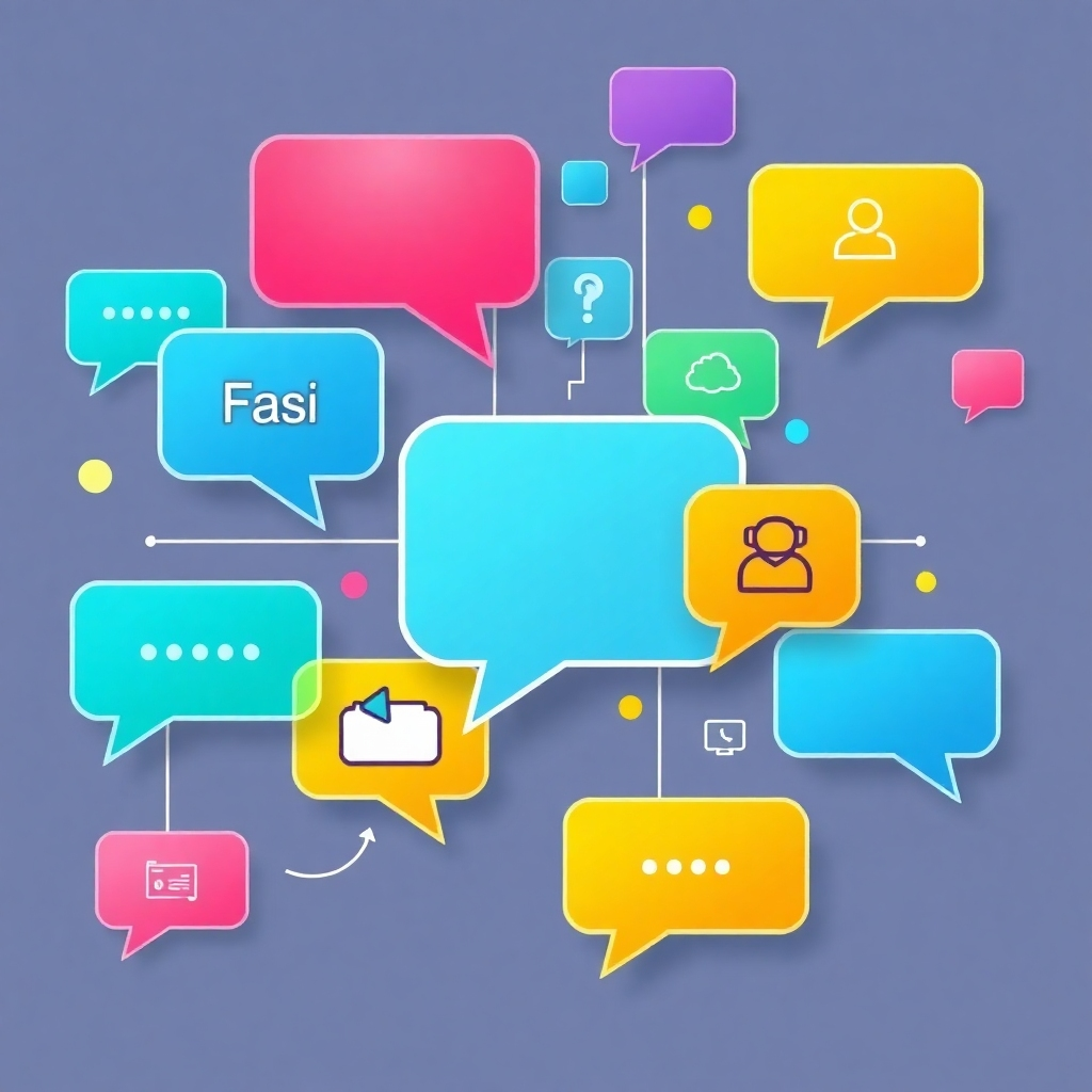 Create a dynamic image of interconnected speech bubbles, representing seamless and enhanced interactions. Use bright, vibrant colors and flowing lines to convey the positive communication flow. Incorporate icons representing various communication channels.