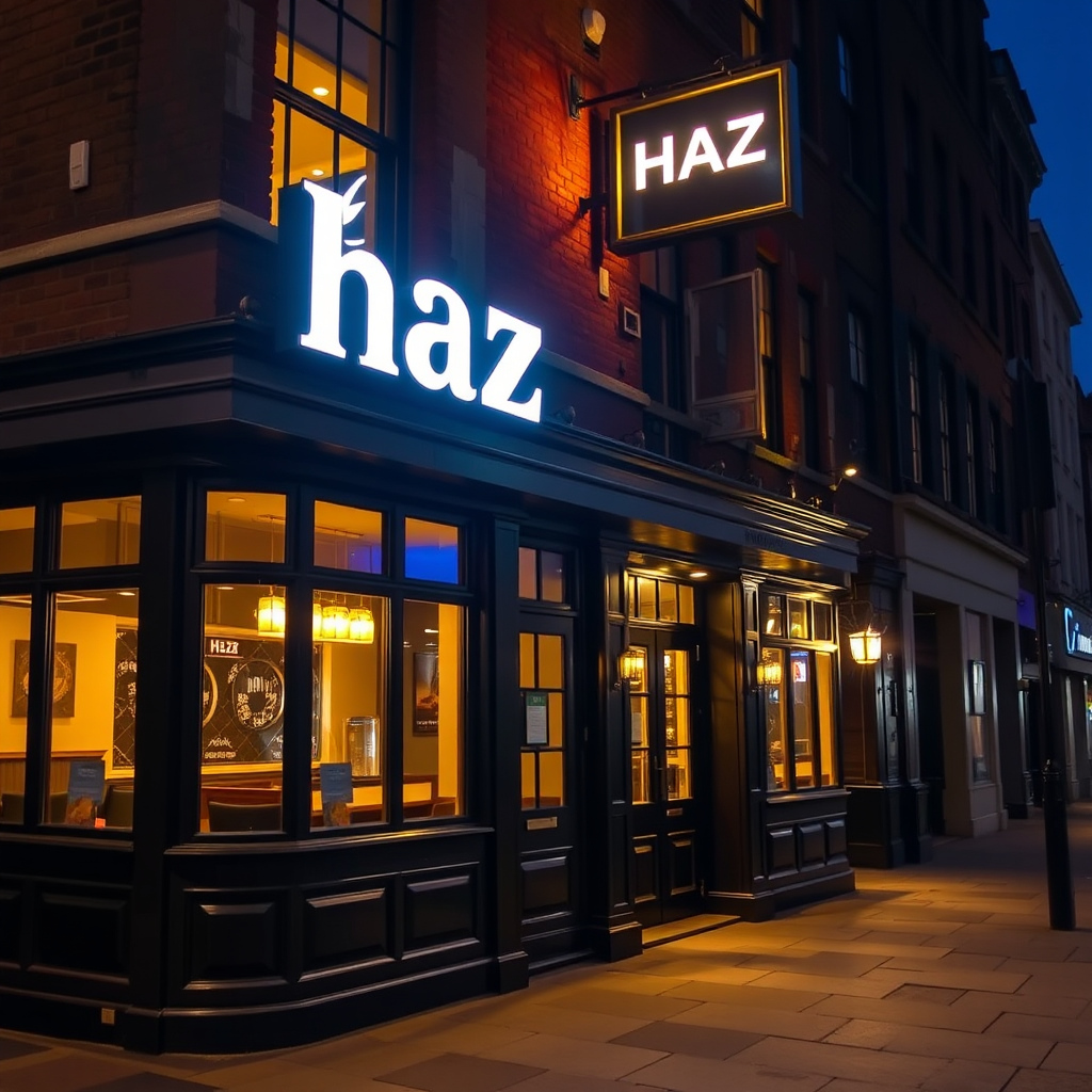 Haz restaurant exterior at night