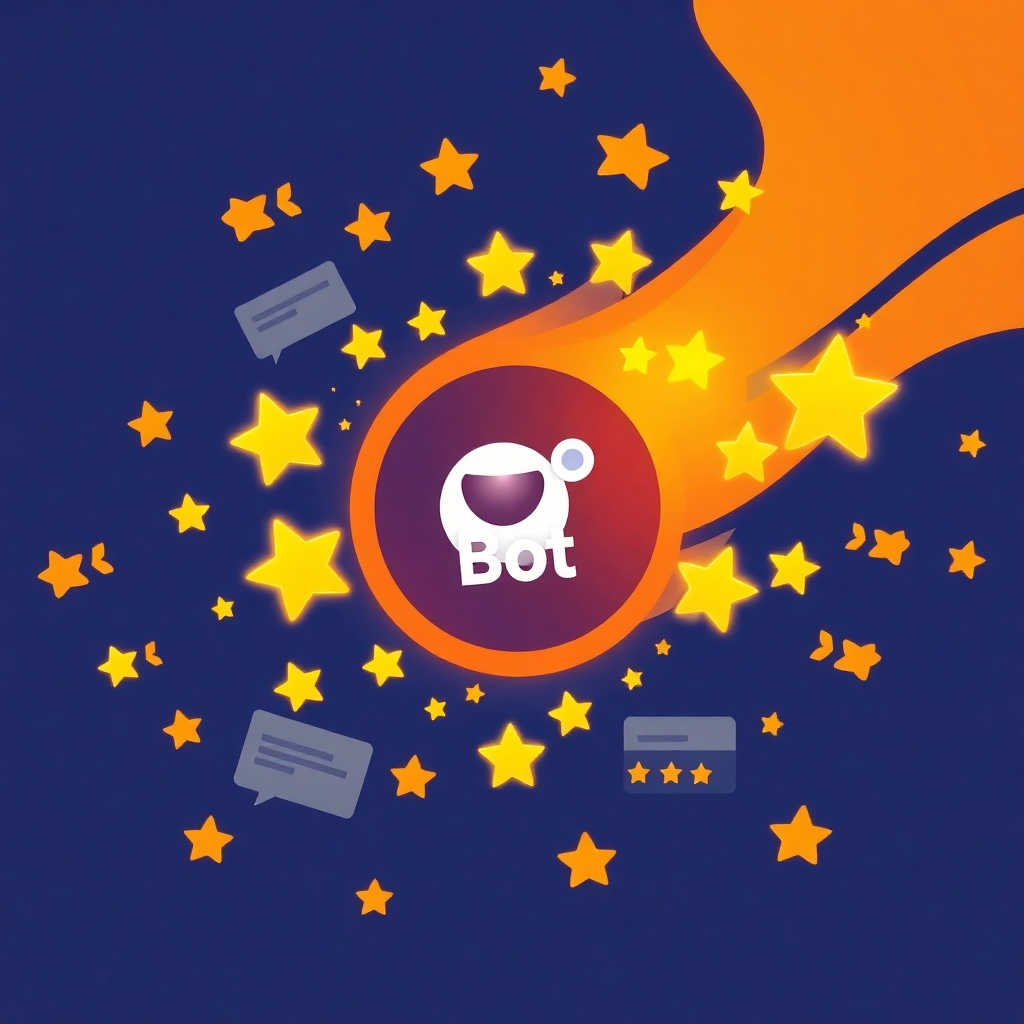 Illustrate a collection of glowing, positive reviews and testimonials swirling around the MarketingBot logo, symbolizing positive feedback. Use warm colors and uplifting imagery to convey a sense of satisfaction and appreciation.