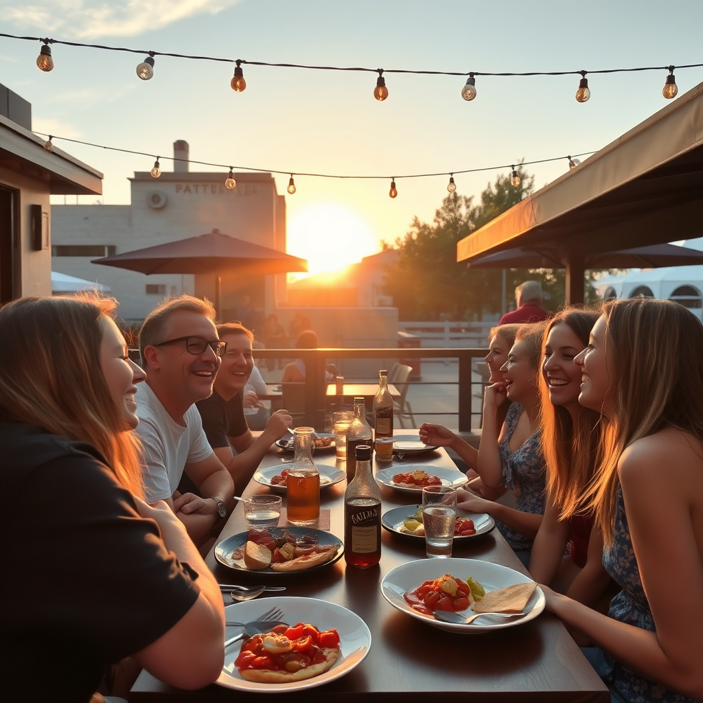 Friends dining outdoors