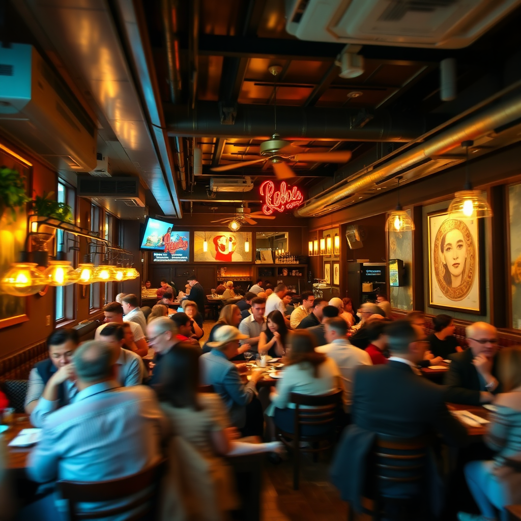 Bustling restaurant dining room