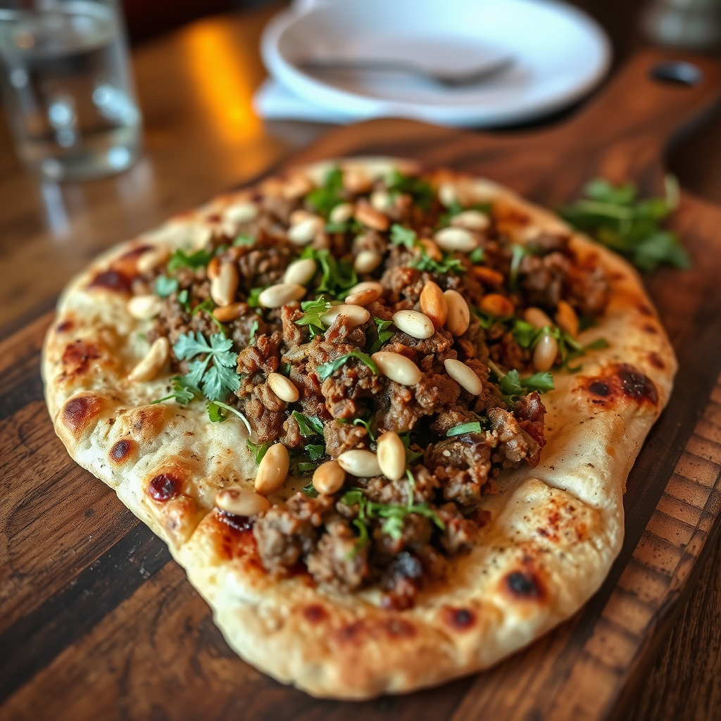 Wood-fired flatbread with spiced meat