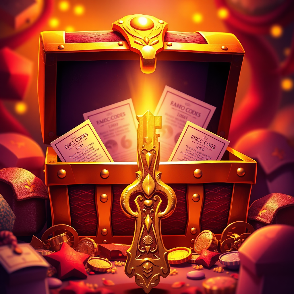 A visually appealing image of a golden key unlocking a treasure chest filled with discounted products and promo codes. Warm, inviting lighting creates a sense of excitement and reward. The color palette is rich and luxurious, with golds, reds, and purples dominating the scene. The camera angle is a close-up, focusing on the key and treasure chest. Textures are detailed and realistic, creating a sense of value and exclusivity. Props include a golden key, a treasure chest, and discounted products. Style reference: fantasy illustration.