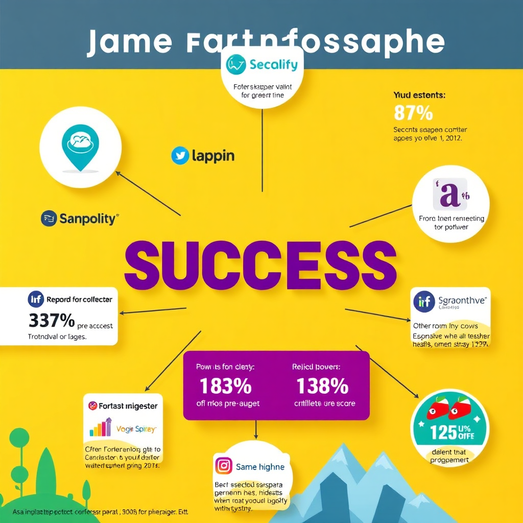 Design an image showcasing various client logos and snippets of their success statistics arranged dynamically around a central success story. Use a bright background with engaging visuals that suggest growth and partnership, perhaps incorporating visual representations of their respective industries. Capture this in a visually engaging and modern infographic style for clarity and impact.