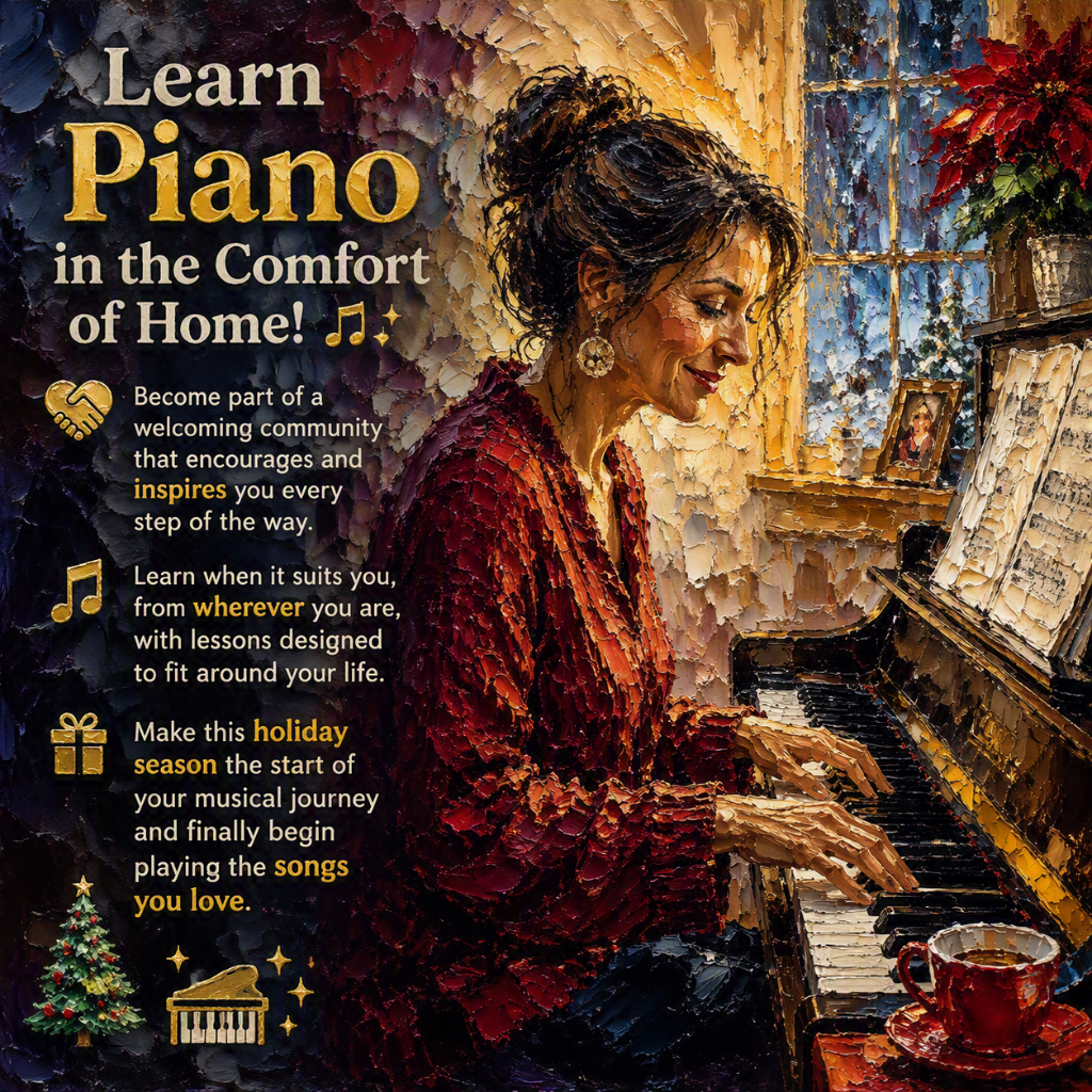 A cheerful classroom image featuring a group of learners enjoying a lesson together, smiling and supporting one another. The vibrant color palette evokes an energetic and uplifting mood. The light cascades in warmly from windows, providing an inviting learning space. The texture of the piano is glossy and polished, emphasizing the joy of playing. The composition should focus on their interaction, fully illustrating the supportive community spirit in high-quality 4K.