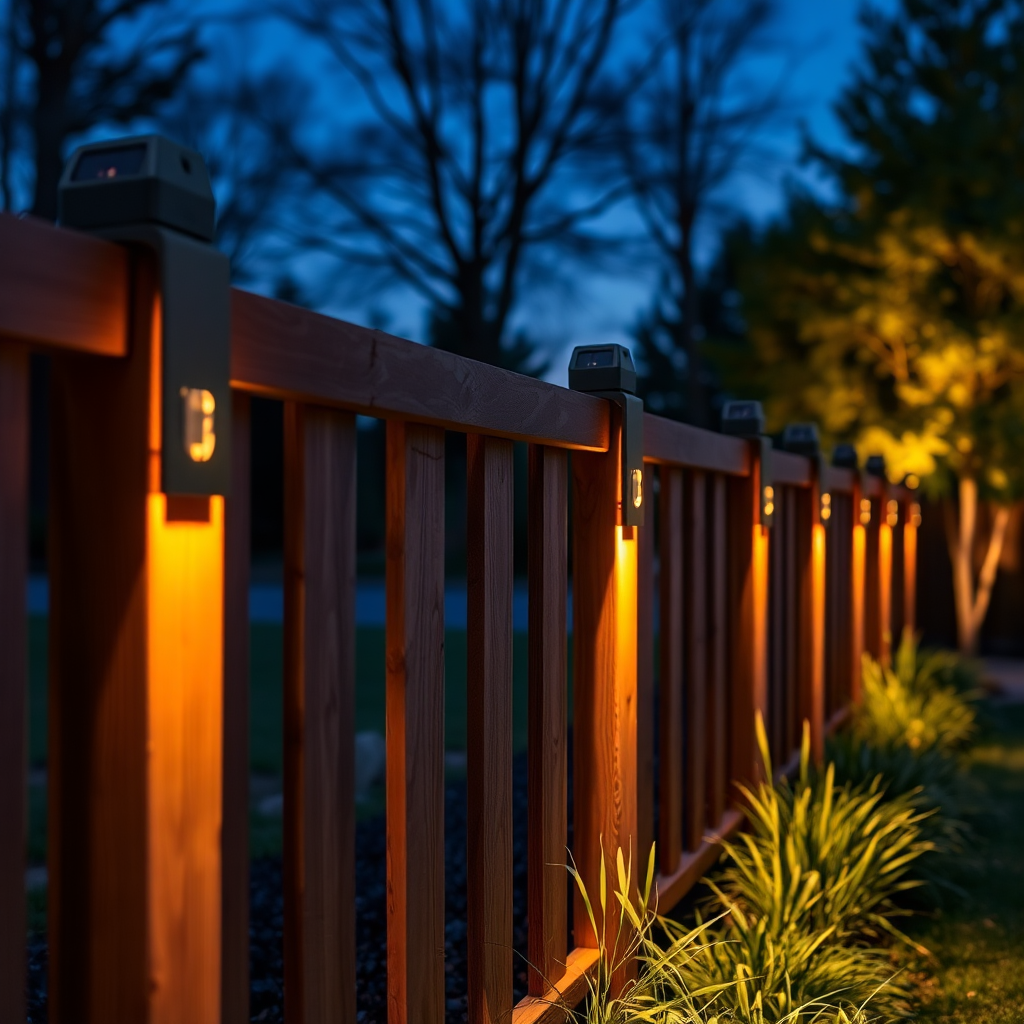 GardenCave lights along fence at blue hour