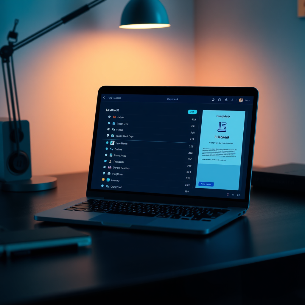 Minimal UI screenshot-style illustration showing a download panel with files and a license document