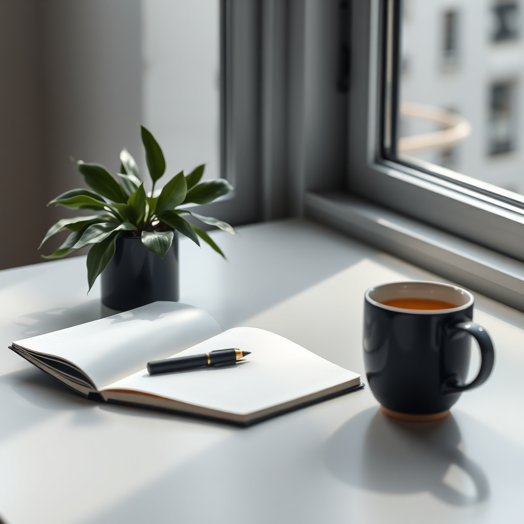 Photoreal lifestyle product scene with soft window light and neutral palette