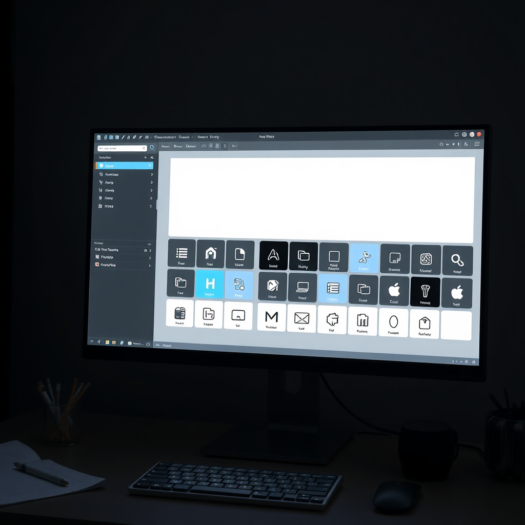 Modern UI icon system grid with consistent strokes and alignment