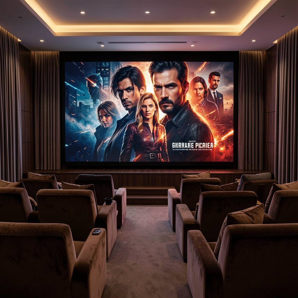 Luxurious private cinema room with a large screen
