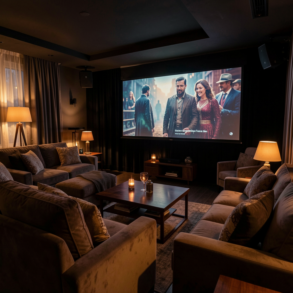 Private cinema setup at night