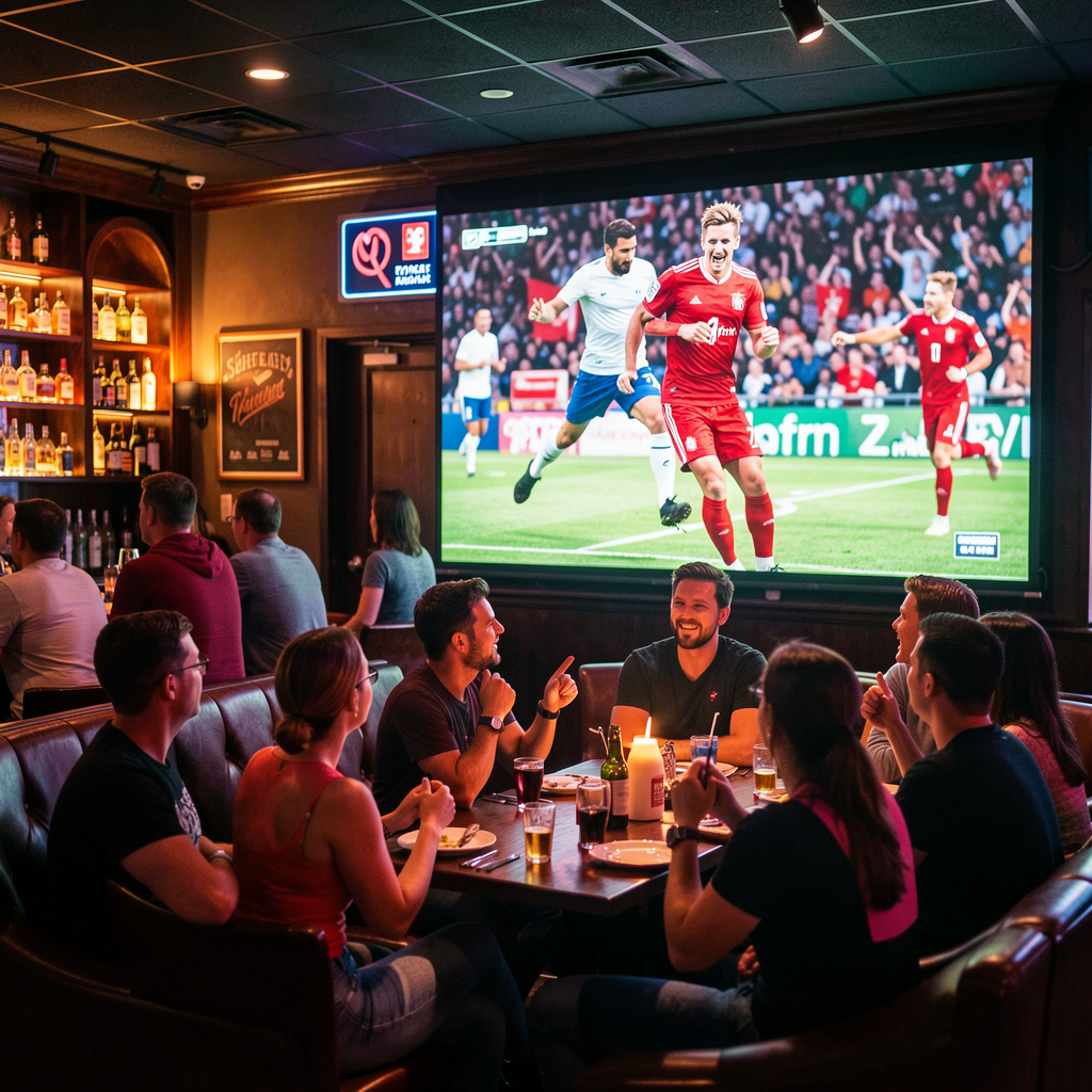 Sports bar atmosphere in the evening