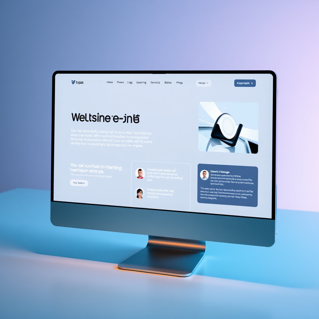 A clean and modern image of a website design interface. Show the process of designing a website, highlighting the key elements of user experience and visual appeal. The design should be visually appealing and intuitive. Lighting should be soft and ambient. The camera angle should be slightly to the side. Resolution: 4K. Style: Clean and modern.