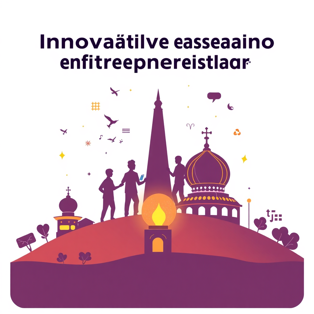 Create a stylized image symbolizing innovation and entrepreneurship within the Kammavar community. It could feature modern technology integrated with traditional elements, representing progress and growth. Use a vibrant and forward-looking color palette. 4K resolution, high quality.