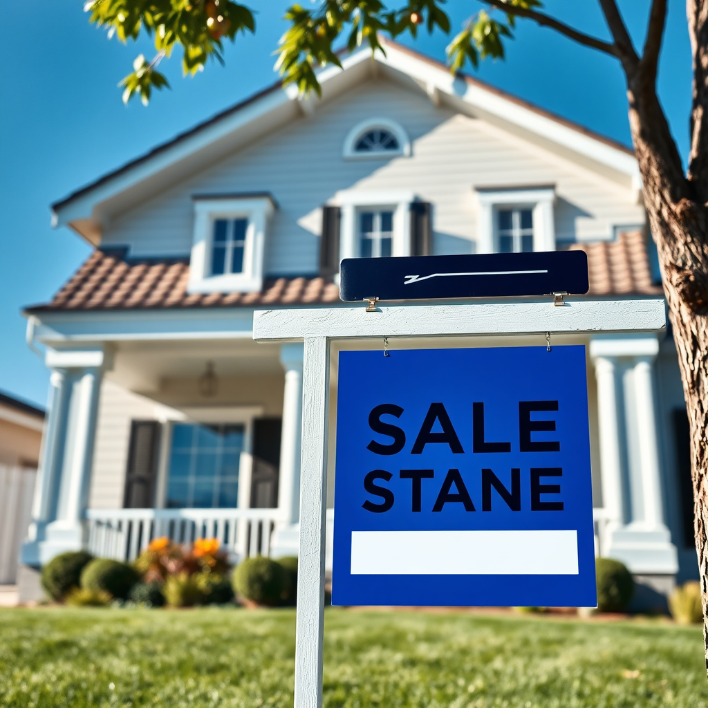 An eye-catching image of a real estate sign in front of a beautifully edited home, brightly lit and staged for maximum appeal. The property is framed by a clear blue sky, enhancing the allure of the scene. The sign is stylishly designed, drawing attention to the quality of the listing. This composition emphasizes how a polished image can create a strong first impression, vital in the real estate industry. The high resolution of the image ensures every detail is crisp and impactful.