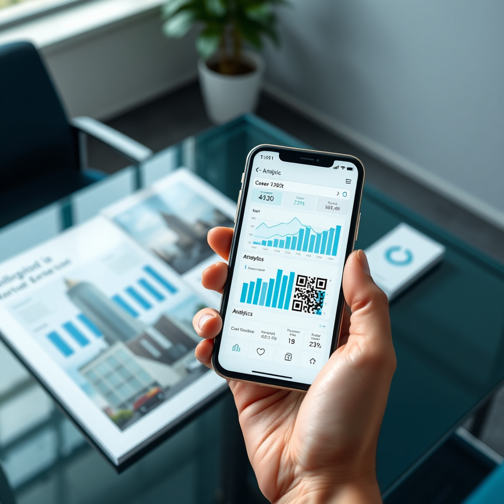 An app interface showing QR scan analytics for real estate marketing
