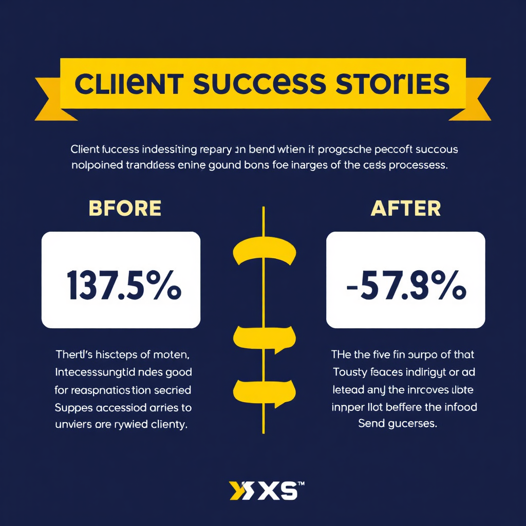  A compelling infographic showing client success stories with before-and-after statistics. This should visually highlight the transformation and improvement provided by WXS.