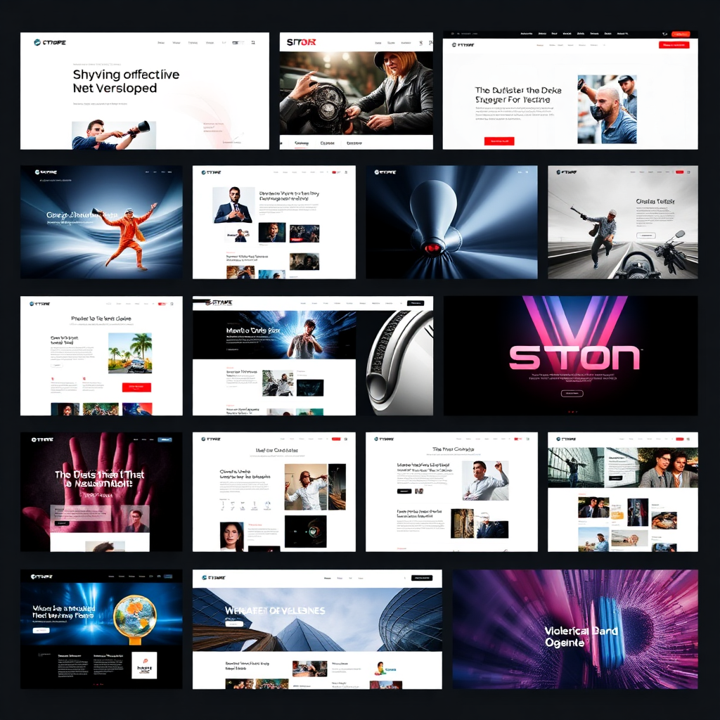 A grid layout featuring screenshots of different websites we've developed, symbolizing diversity in design and functionality. Use engaging transitions and gradients to create an aesthetically pleasing gallery atmosphere.
