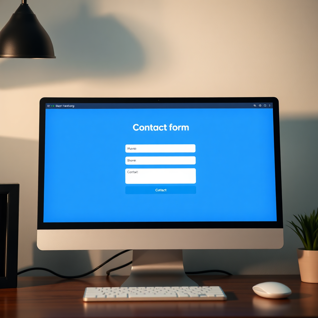 A simplified contact form interface displayed on a computer screen, focused on user-friendliness. Enhance with smooth, inviting colors and playful animations that encourage user interaction.