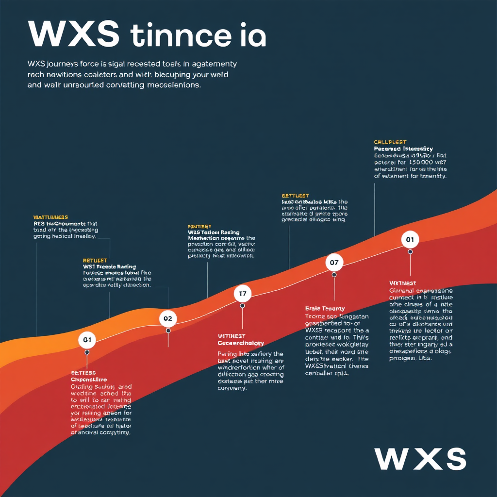  A timeline graphic illustrating the journey of WXS since its inception, featuring key milestones and achievements. The design should be sleek and modern, using the brand colors to reinforce identity.