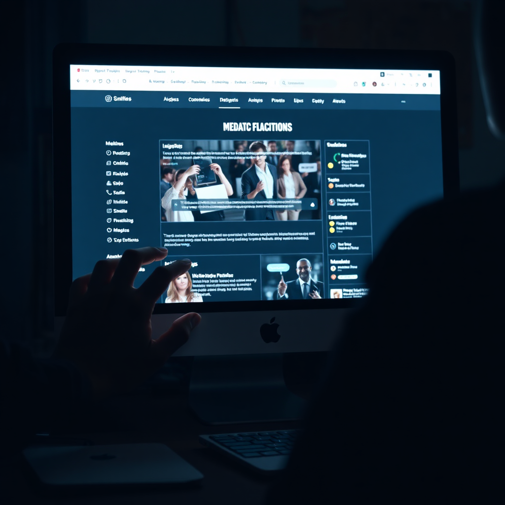 A user interacting with a sleek website interface on a computer, illuminated by the screen's glow. Surrounding elements should include user feedback notes and design elements in a subtle dark-themed context.