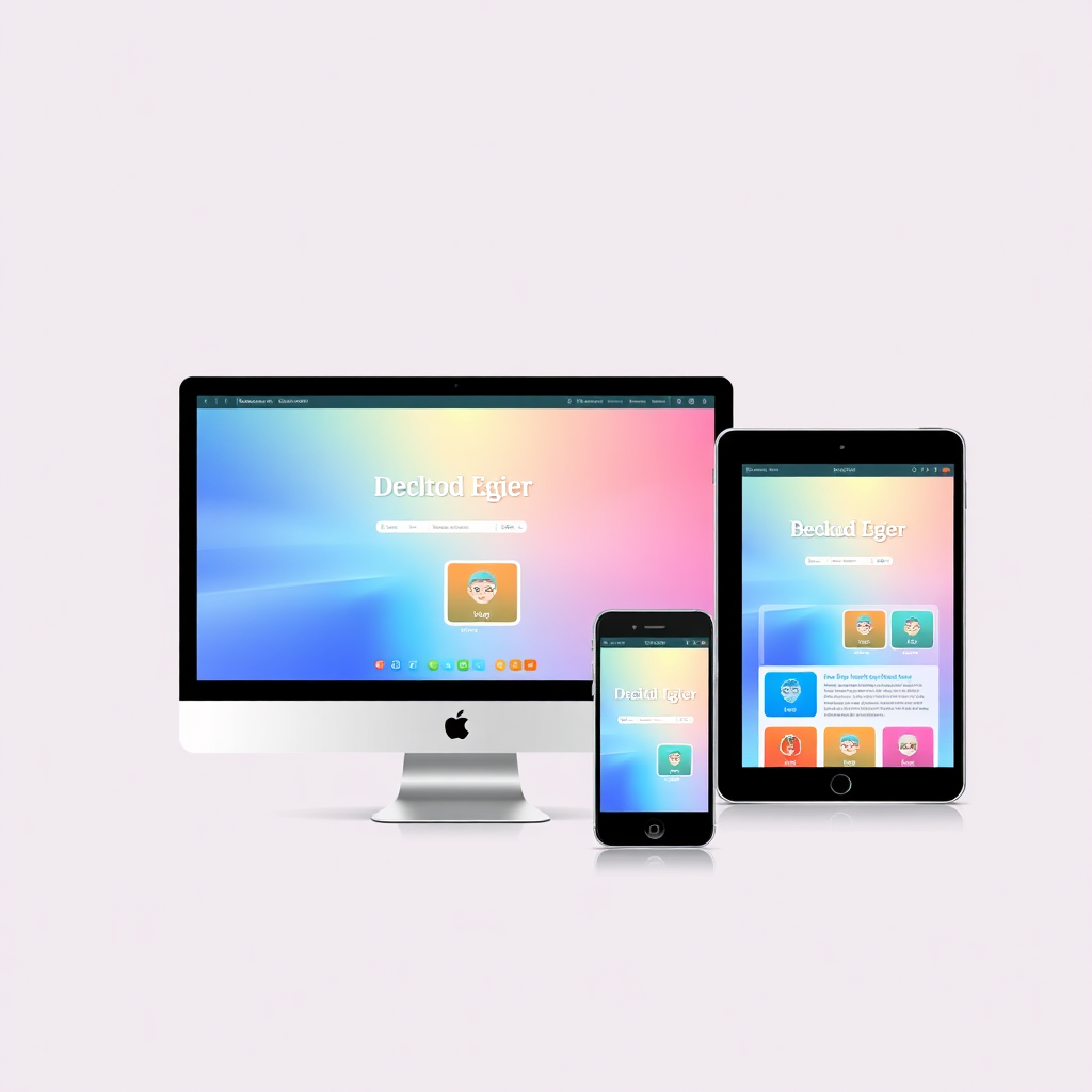 A versatile design featuring a traditional desktop, a tablet, and a smartphone, showcasing the same website responsive across different platforms. Use a vibrant background that transitions between devices to indicate adaptability.