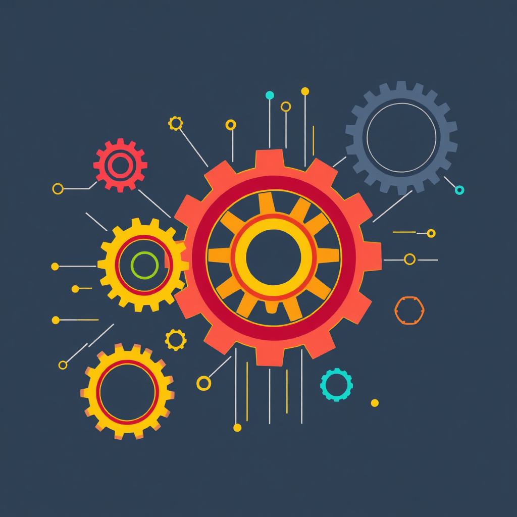 A vibrant image of gears and technology concepts merging together, illustrating innovation. Use contrasting colors to highlight the message of creativity and forward-thinking.