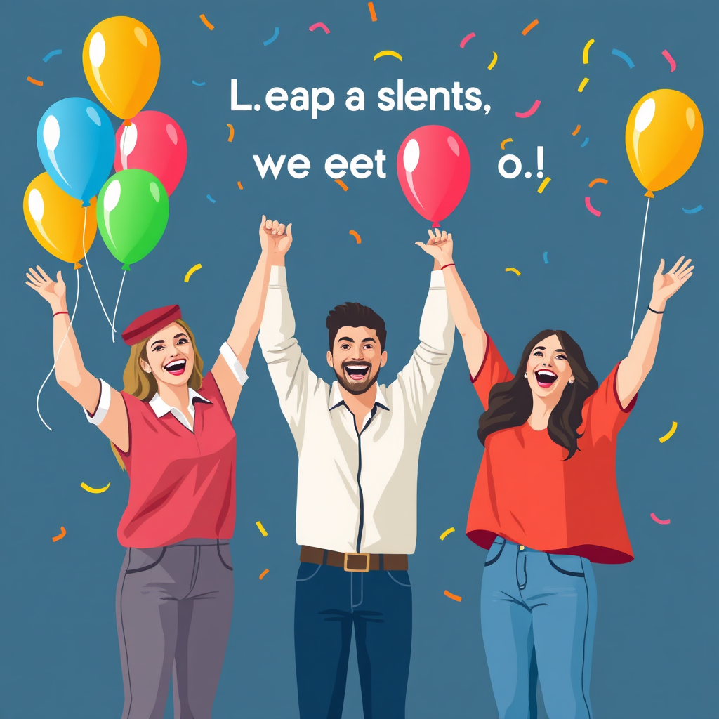 A visual showing happy clients celebrating the launch of their websites, with balloons and confetti. This festive imagery emphasizes the joy of starting a new project with us.