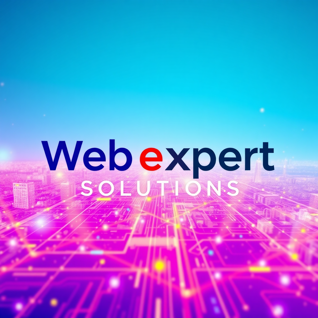 A visually appealing header design featuring the company name 'Web eXpert Solutions' in modern typography. Use a vibrant color scheme with a background showcasing a digital landscape symbolizing innovation and technology. Add subtle animations to make it dynamic.