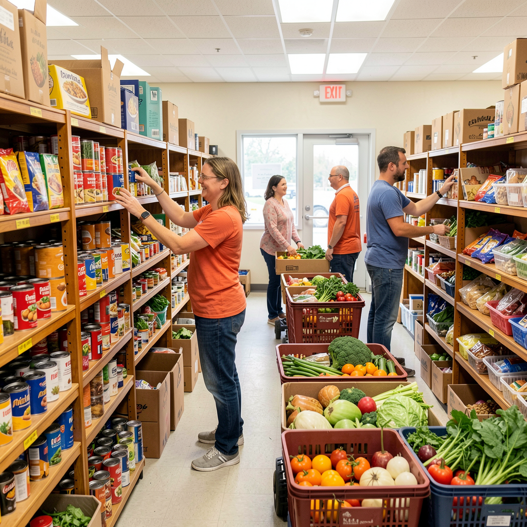 Volunteers at a food pantry