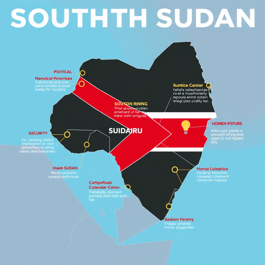 Infographic map showing South Sudan's crisis points