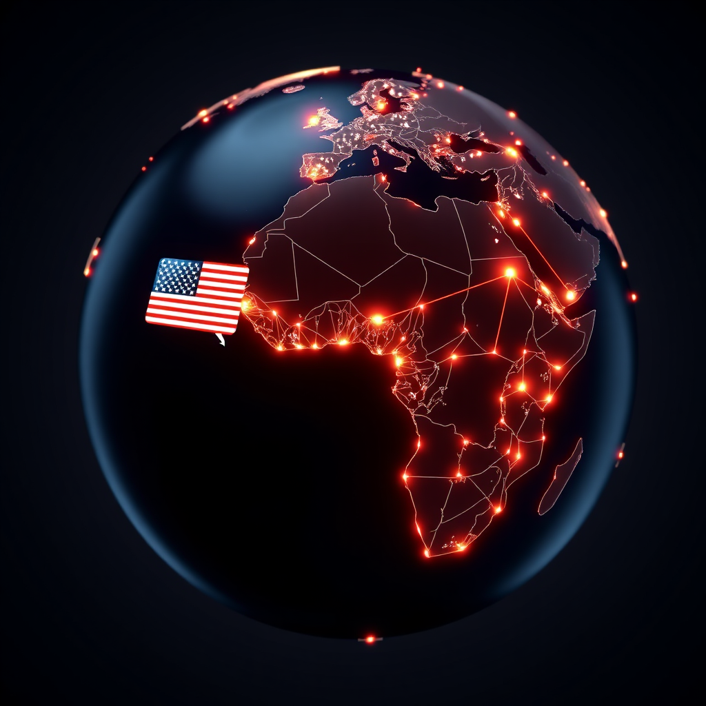 World map focused on Africa and US