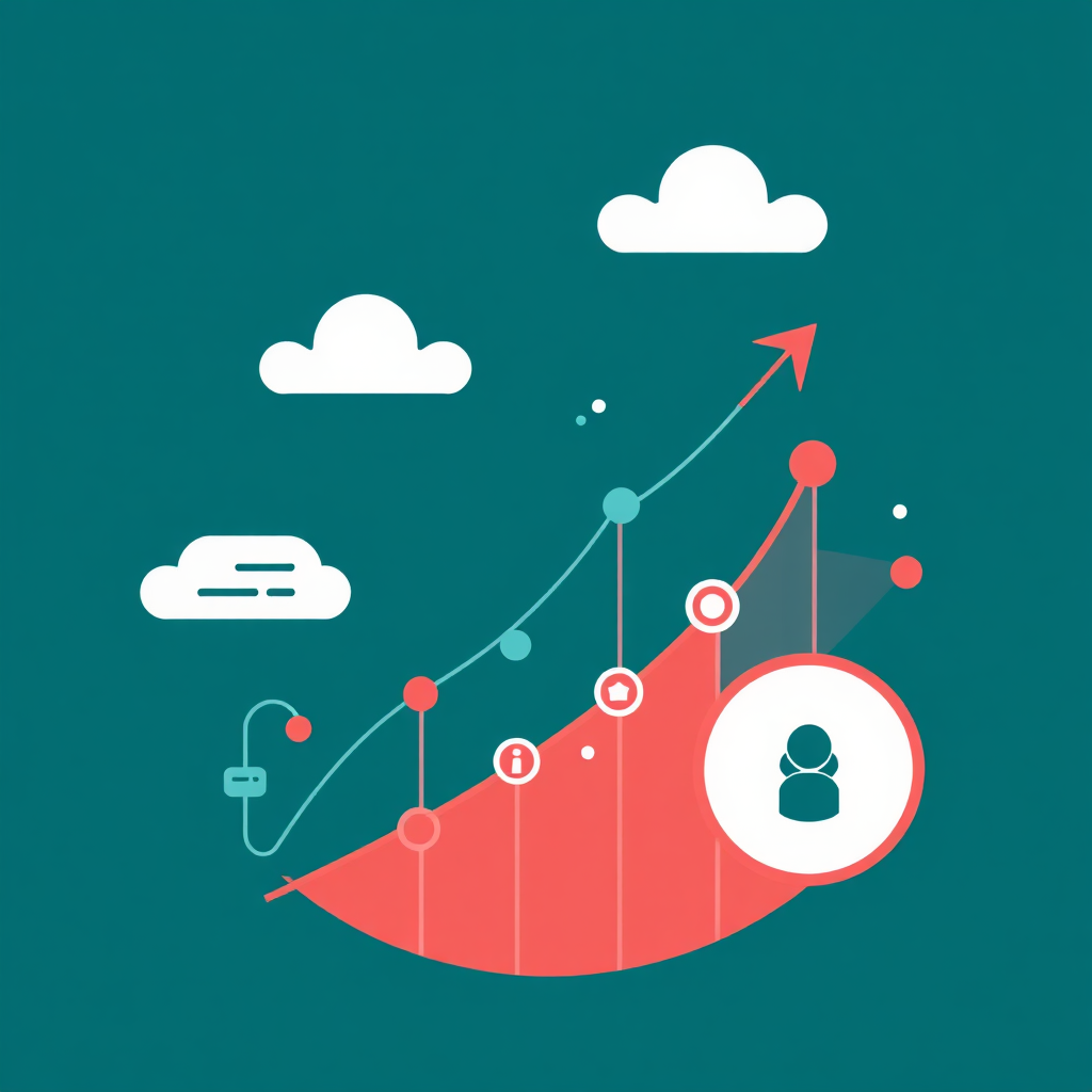 Gráfico estilizado de crecimiento y asociación digital