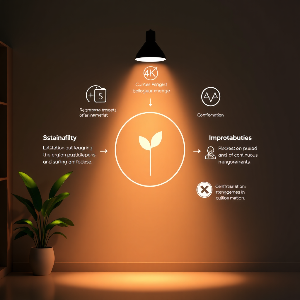 Una imagen estilizada que muestra los beneficios a largo plazo del programa Ismefit, con un enfoque en la sostenibilidad y la mejora continua. La iluminación es profesional e informativa, con una estética limpia y moderna. Resolución 4K.
