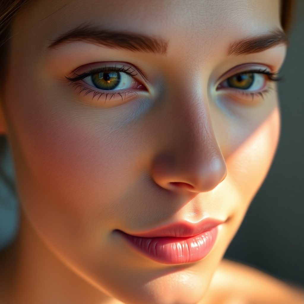 A close-up, photorealistic image of a woman's radiant, hydrated skin.  The skin should appear plump, with a healthy glow.  Soft, natural light illuminates her face, highlighting the subtle texture and luminosity.  The background should be blurred, drawing focus to her skin. The overall mood should be serene and calming, emphasizing natural beauty.